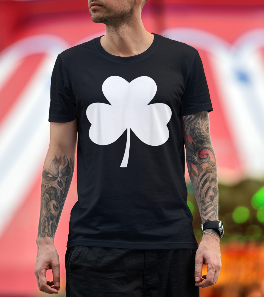St. Patrick's Day Huge Lucky White 3 Leaf Clover Shamrock T-Shirt