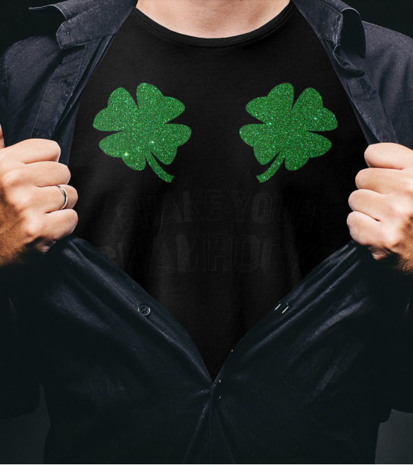Shake Your Shamrocks Glittery Green Clovers T-Shirt
