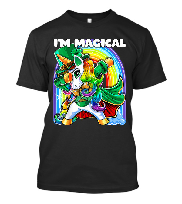 I'm Magical St. Patrick's Day Dabbing Unicorn With Rainbow And Leprechaun Hat T-Shirt