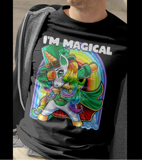 I'm Magical St. Patrick's Day Dabbing Unicorn With Rainbow And Leprechaun Hat T-Shirt
