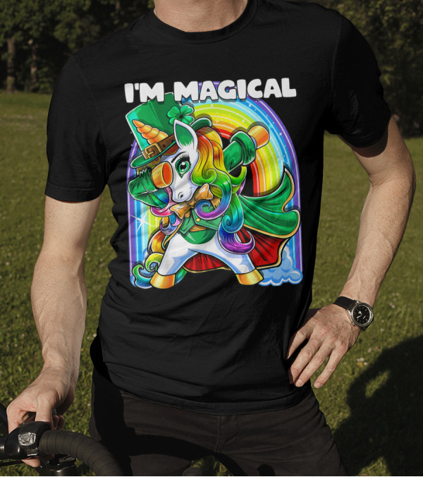 I'm Magical St. Patrick's Day Dabbing Unicorn With Rainbow And Leprechaun Hat T-Shirt