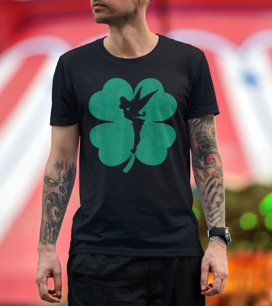 Tinker Bell Green Shamrock Silhouette Disney Iconic Lucky T-Shirt