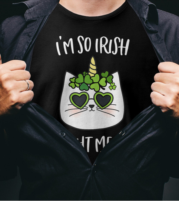 I'm So Irish Right Meow Shamrock Cat With Heart Sunglasses T-Shirt
