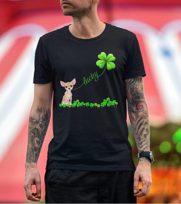 Premium T-Shirt: Irish Lucky Chihuahua with Shamrock and Clover Elements T-Shirt Irish Lucky Chihuahua with Shamrock and Clover Elements T-Shirt