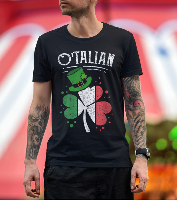 Premium T-Shirt: O Talian Italian Irish Flag Clover with Leprechaun Hat T-Shirt O Talian Italian Irish Flag Clover with Leprechaun Hat T-Shirt