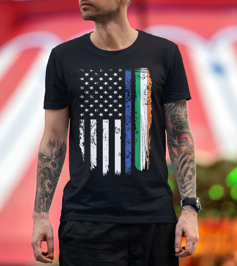 Irish Thin Blue Line American Flag St. Patrick's Day Police Cop T-Shirt