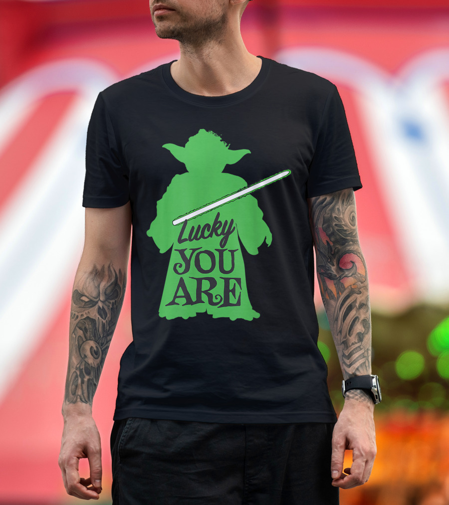 Star Wars Yoda Lucky You Are Green Lightsaber T-Shirt