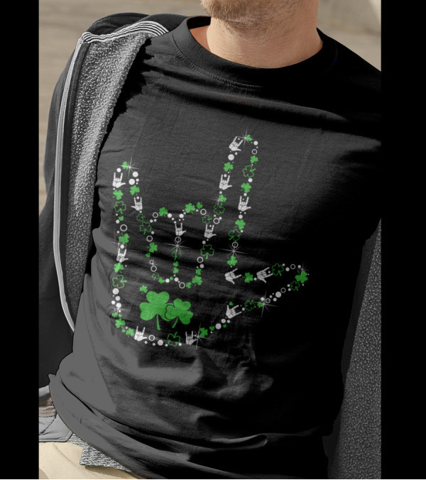 Shamrocks I Love You Hand Sign Language ASL With Green And White Clover Symbols T-Shirt