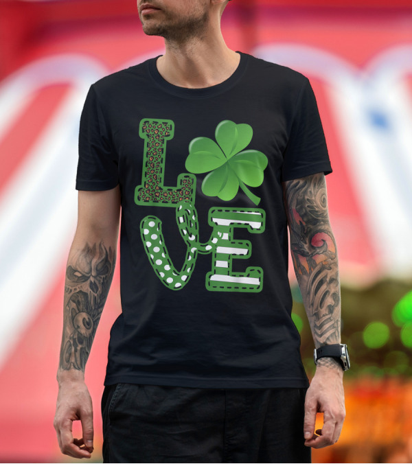 Premium T-Shirt: Love Shamrock Green Leopard Polka Dot Striped T-Shirt Love Shamrock Green Leopard Polka Dot Striped T-Shirt
