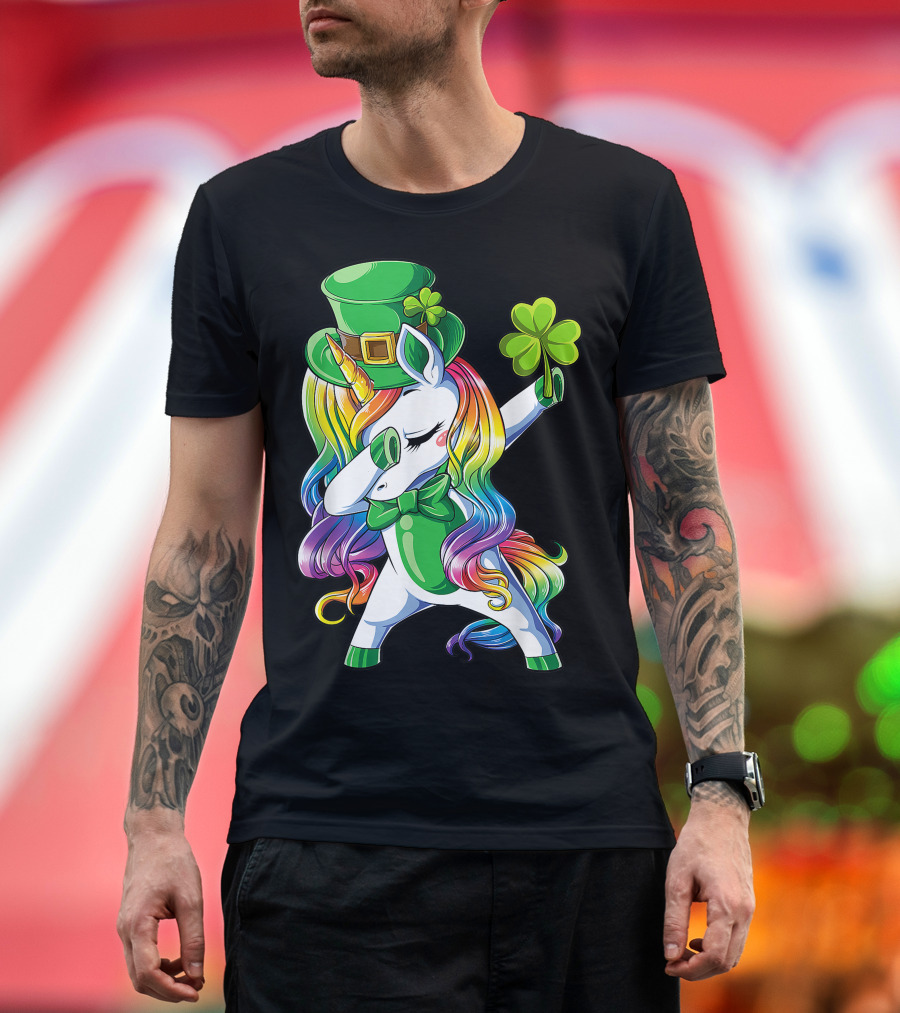 St Patricks Day Girls Dabbing Unicorn Leprechaun Lepricorn Rainbow Shamrock T-Shirt