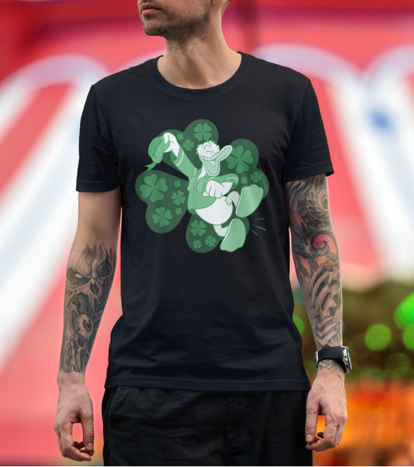 Premium T-Shirt: Disney Mickey And Friends St. Patrick's Day Donald Duck Celebration with Shamrocks T-Shirt Disney Mickey And Friends St. Patrick's Day Donald Duck Celebration with Shamrocks T-Shirt
