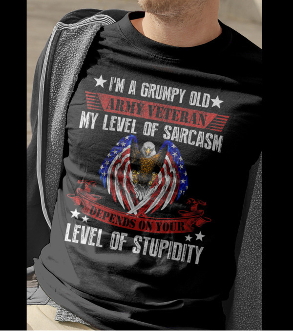 I'm A Grumpy Old Army Veteran My Level Of Sarcasm Depends On Your Level Of Stupidity T-Shirt