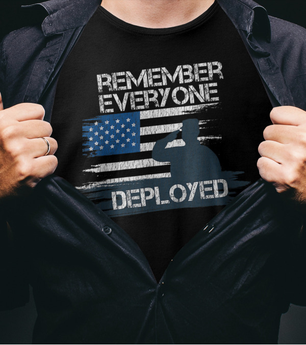 Remember Everyone Deployed Silhouette With Flag Red Friday Veteran T-Shirt