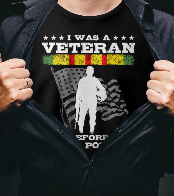 I Was A Veteran Before It Was Popular Soldier Silhouette American Flag Vietnam Colors T-Shirt