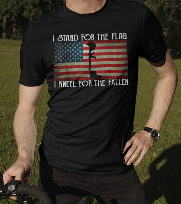 I Stand For The Flag I Kneel For The Fallen Veteran American Flag Soldier Memorial T-Shirt