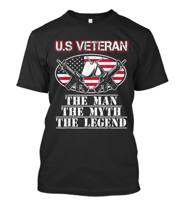U.S. Veteran The Man The Myth The Legend American Flag Dog Tags Crossed Rifles T-Shirt