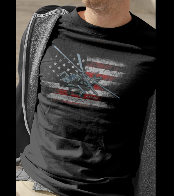 AH-64 Apache Bringing In The Muscle Veteran USA Flag Helicopter T-Shirt