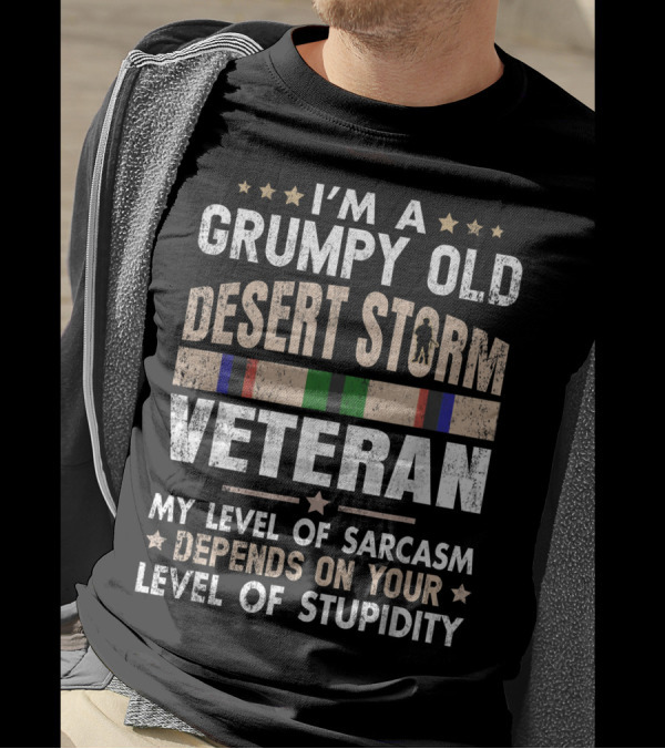 I'm A Grumpy Old Desert Storm Veteran My Level Of Sarcasm Depends On Your Level Of Stupidity T-Shirt