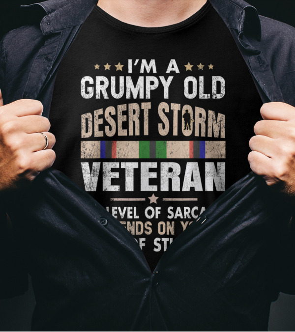 I'm A Grumpy Old Desert Storm Veteran My Level Of Sarcasm Depends On Your Level Of Stupidity T-Shirt