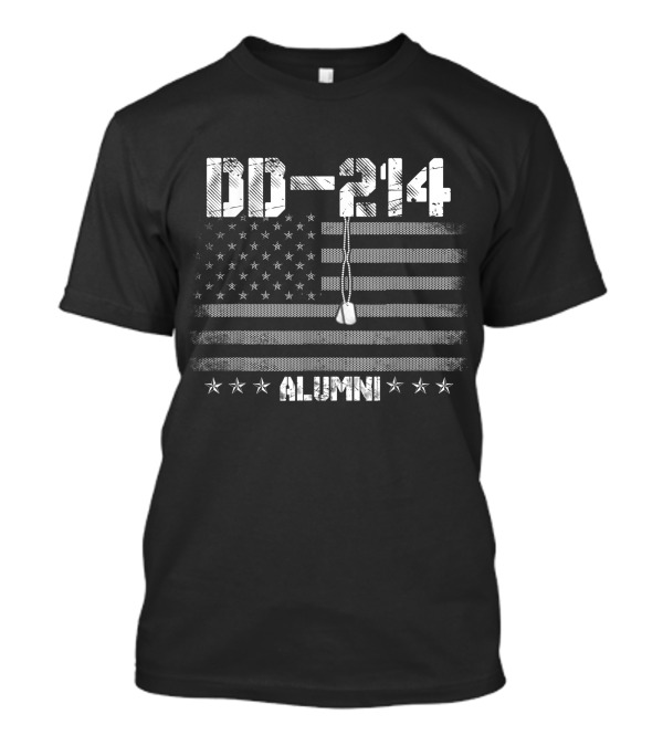 DD-214 Alumni Vintage US Army Veteran Day Flag And Dog Tags T-Shirt