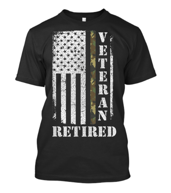 Retired Army Veteran American Flag Camo Proud Veteran T-Shirt