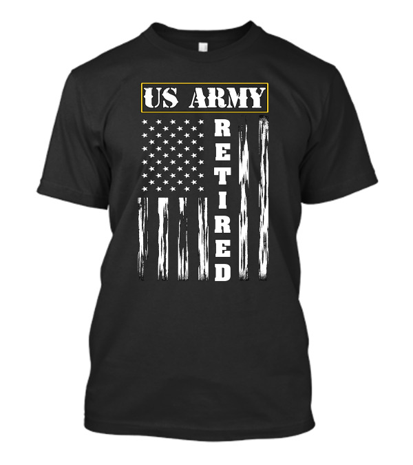 US Army Retired Distressed American Flag Vertical Stripes T-Shirt