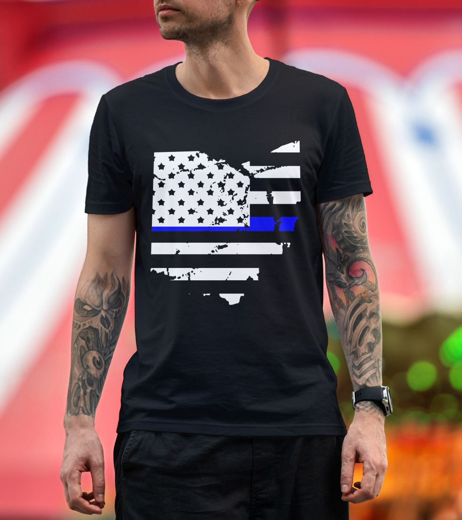 Thin Blue Line Ohio Police American Flag Cop State Map T-Shirt