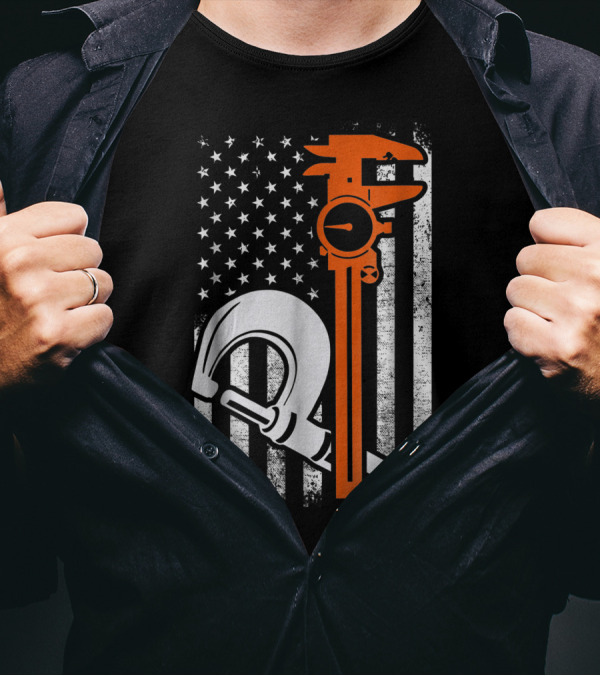 American Flag With Machinist Tools T-Shirt