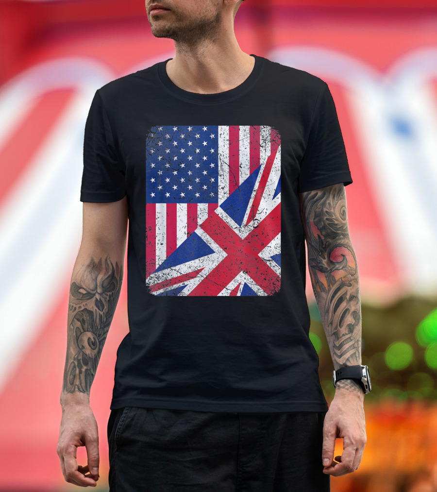 British American Flag Half English Britain Roots T-Shirt