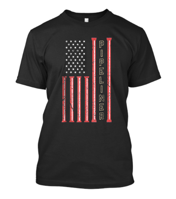 American Flag Pipeliner Vertical Pipe T-Shirt