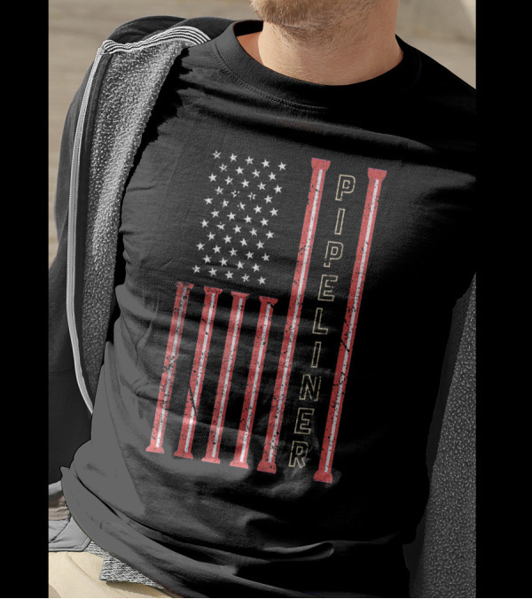 American Flag Pipeliner Vertical Pipe T-Shirt