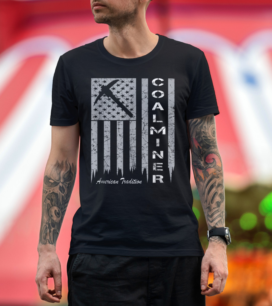 American Tradition Coal Miner with Flag Stripes T-Shirt