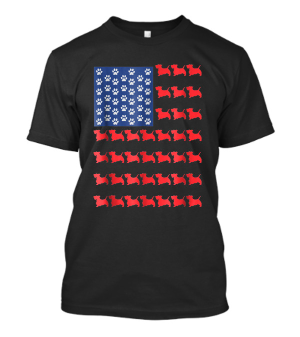 Scottish Terrier American Flag 4th Of July Dog Paw Print Scottie T-Shirt