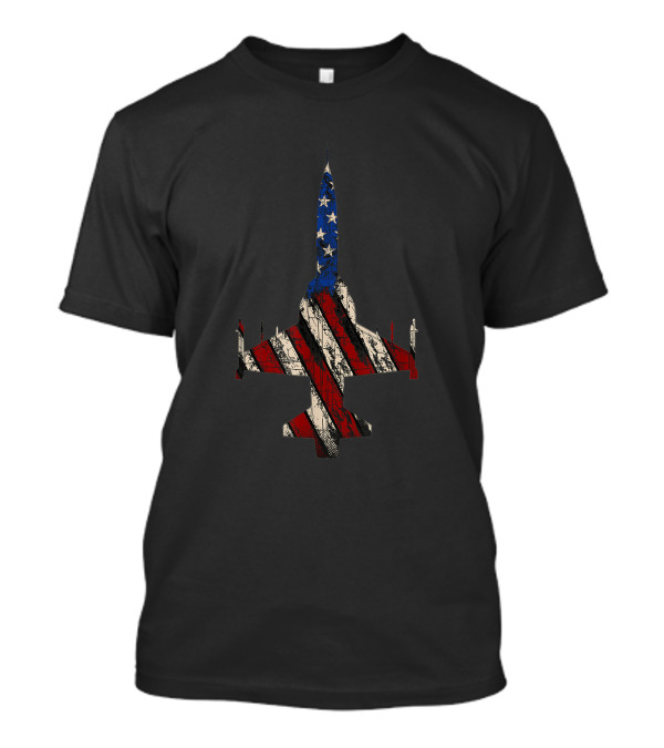 F 5 Tiger II American Fighter Jet Silhouette With Distressed Flag T-Shirt