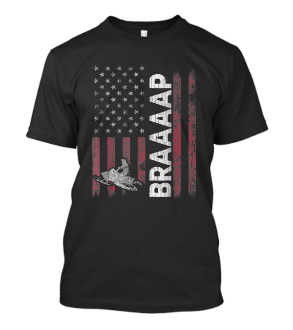 Distressed Braaaap American Flag Snowmobiling Vintage Style USA Snowmobile T-Shirt