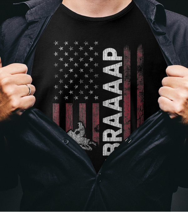 Distressed Braaaap American Flag Snowmobiling Vintage Style USA Snowmobile T-Shirt
