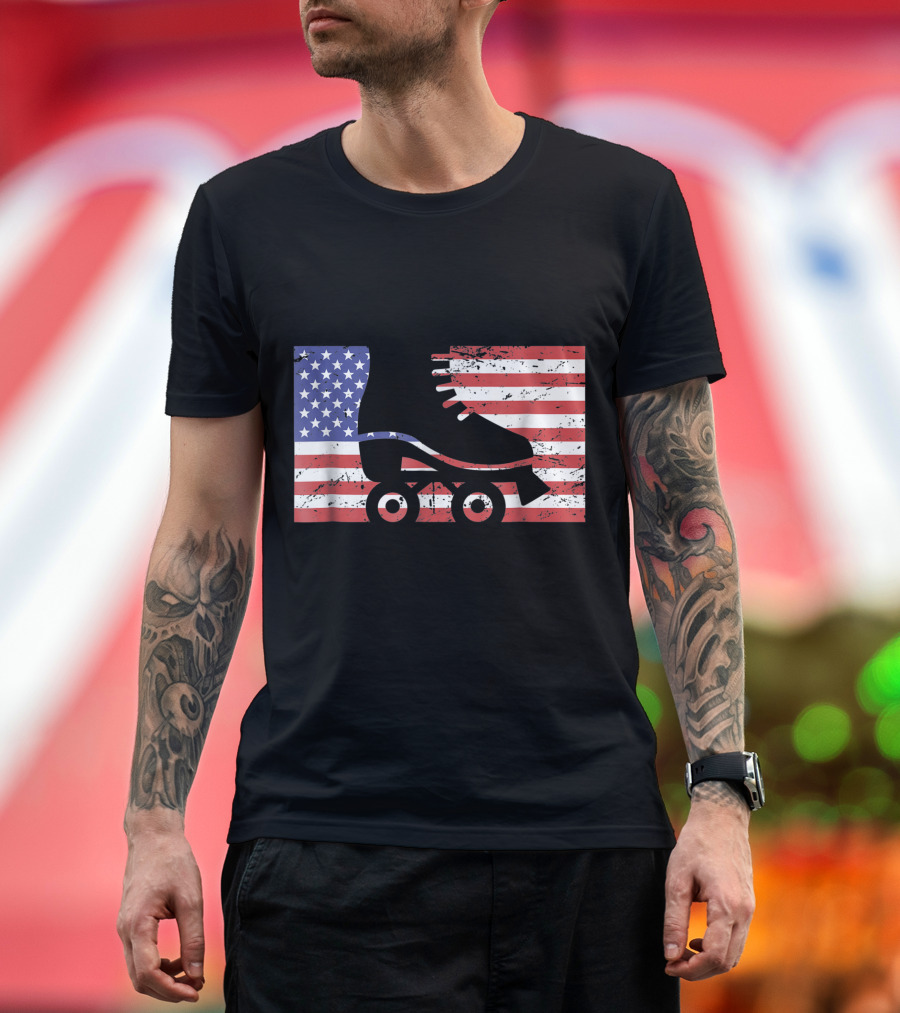 American Flag Stars and Stripes Roller Skate T-Shirt