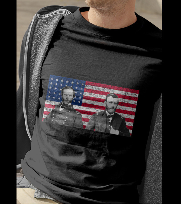Sherman And Grant In Front Of American Flag T-Shirt