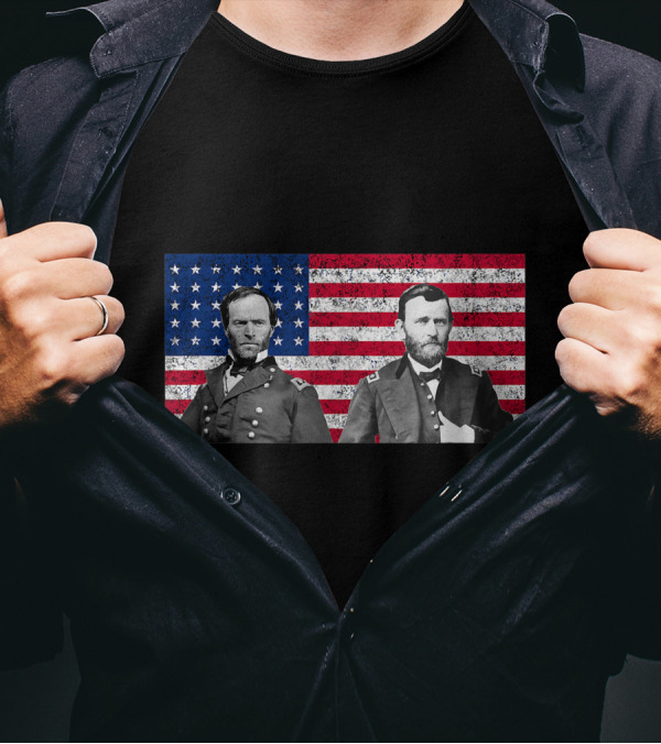 Sherman And Grant In Front Of American Flag T-Shirt