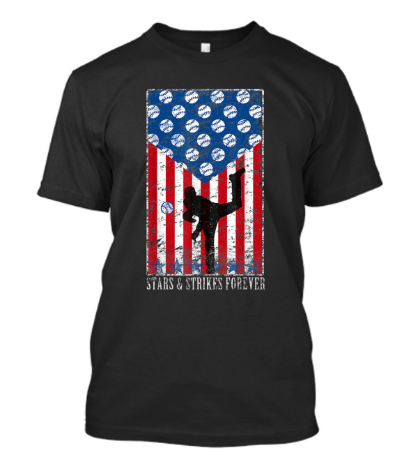 Stars And Strikes Forever American Pitcher Baseball Flag T-Shirt