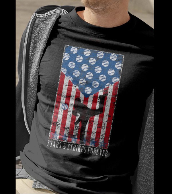 Stars And Strikes Forever American Pitcher Baseball Flag T-Shirt
