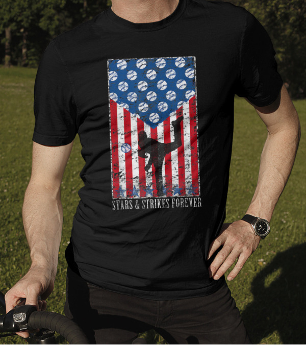 Stars And Strikes Forever American Pitcher Baseball Flag T-Shirt
