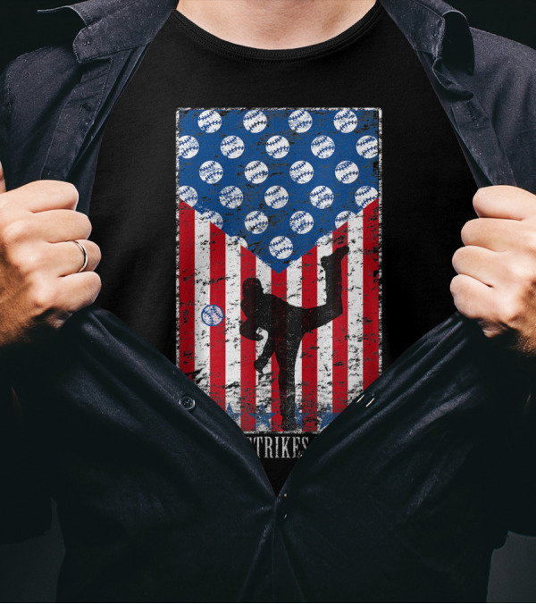 Stars And Strikes Forever American Pitcher Baseball Flag T-Shirt