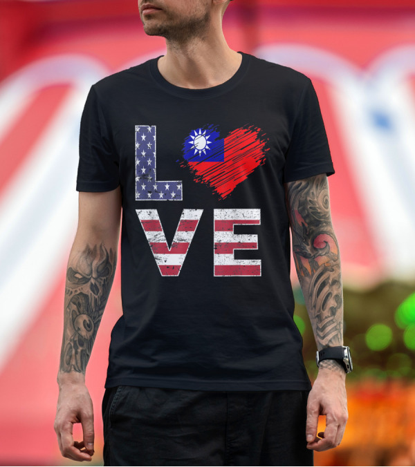 Premium T-Shirt: Love USA Taiwan Flag Heart Taiwanese American Flag T-Shirt Love USA Taiwan Flag Heart Taiwanese American Flag T-Shirt