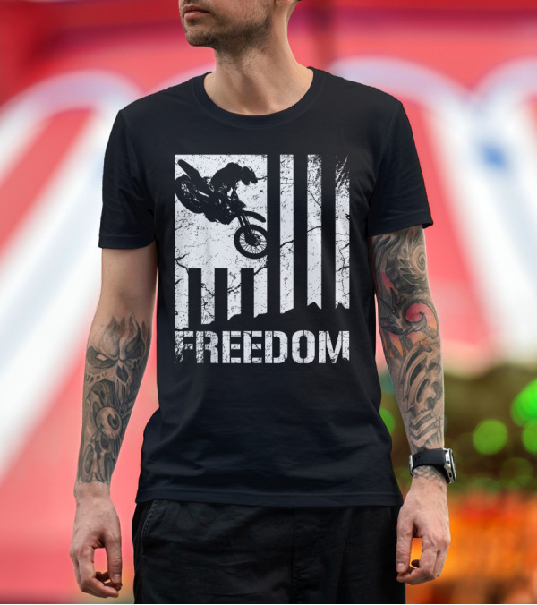 Premium T-Shirt: Motocross Bike Jump American Flag Freedom T-Shirt Motocross Bike Jump American Flag Freedom T-Shirt