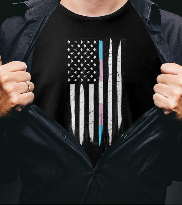 American Flag Transgender Pride Thin Line T-Shirt