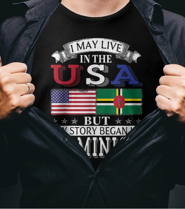 I May Live In The USA But My Story Began In Dominica American Dominican Flag T-Shirt