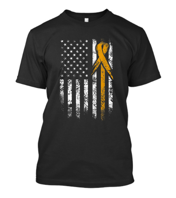Multiple Sclerosis Awareness American Flag Grunge With Yellow Ribbon T-Shirt