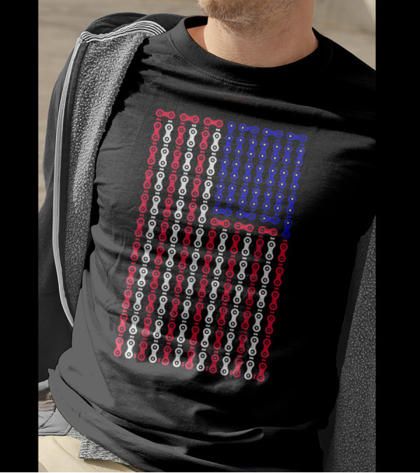 Bicycle Chain American Flag For Cyclists BMX Bikers Patriotic T-Shirt