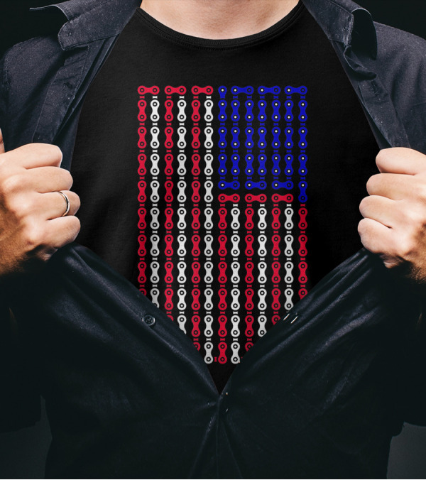 Bicycle Chain American Flag For Cyclists BMX Bikers Patriotic T-Shirt